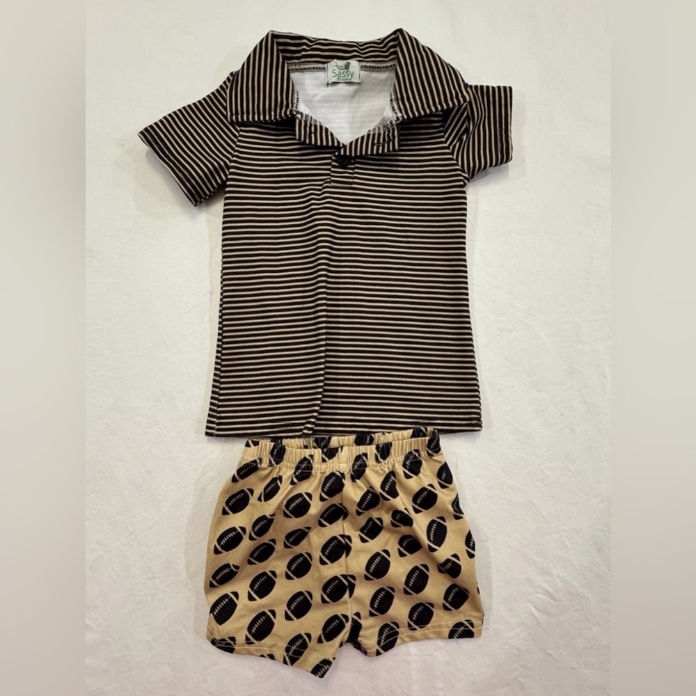 Boys Saints Football Outfit NFL Shirt, Shorts Sassy Stitches Designer Outfits 2T